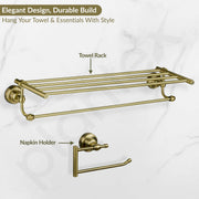 Plantex 304 Grade Stainless Steel Bathroom Accessories Set of 5 - Towel Stand/Napking Holder/Soap Holder/Toothbrush Holder/Robe Hanger - Skyllo (Brass Antique)