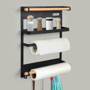 Plantex GI Steel Multi-Purpose Magnetic Shelf for Home/Fridge Organizer Spice Rack with Paper-Towel Holder/Kitchen Rack for Refrigerator (Big-Black)
