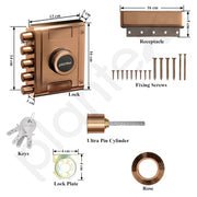 Plantex Stainless Steel Deadbolt Lock/Pentabolt Main Door Lock/5-Point Security Door Lock Set with Anti theft Mechanism -  5 Years of Warranty (PVD Rose Gold)