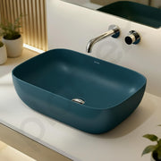 Plantex Wash Basin for Bathroom/Ceramic Basin/Rectangle Tabletop Basin/Hand Washbasin for Home/Restaurant - (18 x 13 x 5 inch -Pine Blue)