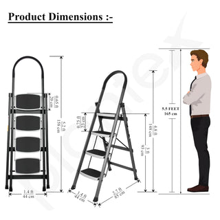 Plantex 4 Step Ladder for Home-Foldable Steel -Wide Anti Skid Steps - 5 Year Manufacturer Warranty (Gray & White)