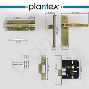 Plantex Heavy Duty Door Lock ÃƒÂ¢Ã¢â€šÂ¬Ã¢â‚¬Å“ Bathroom Door Lock/Mortise 8inch Keyless Plate Handle Set for Home/Bathroom/Store Room/Balcony/Office with Baby Latch (8064, Brass Antique & PVD Gold)