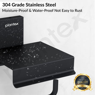 Plantex 304 Grade Stainless Steel Bathroom Toilet Paper Holder with Mobile Stand/Toilet Tissue Holder/Bathroom Accessories (Crystal, Black)