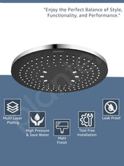 Plantex ABS Round Shower Head for Bathroom/Adjustable Head shower/360Â° Rotatable Rain Shower Head for Bathroom/Pressurized Shower Head/Showers for bathroom-Chrome & Matte Black