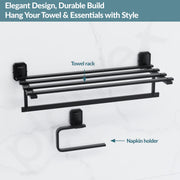 Plantex Cute 304 Grade Stainless Steel Towel Rack for Bathroom/Soap Holder/Napkin Ring/Tumbler Holder/Robe Hook/Bathroom Accessories - Black