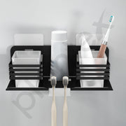 Plantex Stainless Steel Double Tumbler Holder/Toothbrush Stand for Bathroom/Toothpaste Holder/Bathroom Accessories - Pack of 1 (Black)