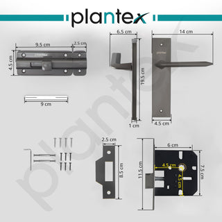 Plantex Heavy Duty Door Lock – Bathroom Door Lock/Mortise 8inch Keyless Plate Handle Set for Home/Bathroom/Store Room/Balcony/Office with Baby Latch (8105, Satin Black)