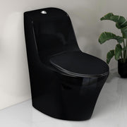 Plantex Ceramic Toilet for Commode/Siphonic Vacuum Jet Flush Ceramic Western Commode/One Piece Western Toilet with Soft Closing Toilet Seat - S Trap (Black)