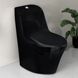 Plantex Ceramic Toilet for Commode/Siphonic Vacuum Jet Flush Ceramic Western Commode/One Piece Western Toilet with Soft Closing Toilet Seat - S Trap (Black)