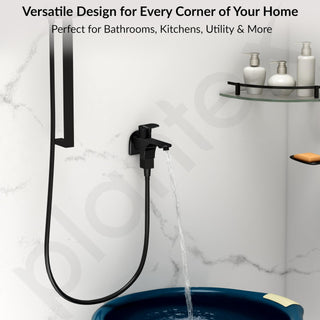 Plantex Pure Brass Two Way Bib Cock Taps with Water Saving Nozzle/Compatible for Washing Machine/2 in 1 Bib Tap with Brass Wall Flange and Teflon Tape - 7 Year Warranty by Plantex-(PVD Black)