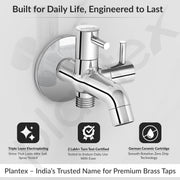 Plantex Pure Brass Two-Way Bib Cock Tap with Water-Saving Aerator/Compatible with Washing Machines/2 in 1 Tap -7 Year Warranty -(ICO-907-Chrome)