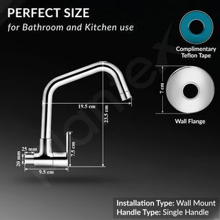 Plantex Pure Brass Kitchen Sink Tap Faucet/Wall Mount Sink Faucet with Wall Flange and Teflon Tape/Water Nal Tap with 360 Swiwel spot with Water Saving nozzel - Pack of 1 (Chrome, 3211)