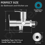 Plantex AQ-1408 Pure Brass 2-Way Angle Valve Tap/Angle Cock for Bathroom/Stop Cock With Brass Wall Flange & Teflon Tape (Mirror-Chrome Finish)