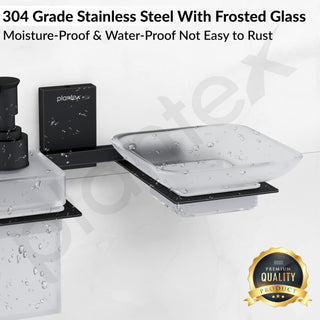 Plantex 304 Grade Stainless Steel Glass Soap Dish with Tumbler Holder/Soap Stand/Bathroom Accessories - Crystal (Black)