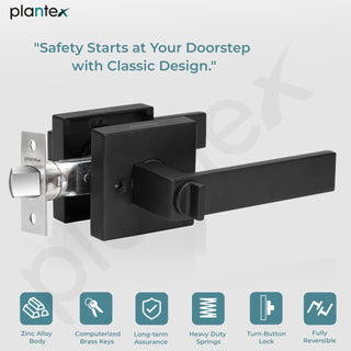 Plantex Mortise Lock/Main Door Lock Set with 3 Keys/New Age Heavy Duty Door Handle Locks for Residential & Commercial Spaces - Pack of 1 (Black)