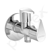 Plantex Pure Brass 2-Way Angle Valve Tap for Bathroom with Brass Wall Flange & Teflon Tape- Quarter Turn Tap (PAC-1808-Chrome Finish)