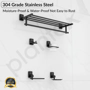 Plantex 304 Grade Stainless Steel Bathroom Accessories Set of 5 - Towel Stand/Napking Holder/Soap Holder/Toothbrush Holder/Robe Hanger - Darcy (Black)