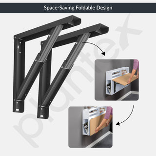 Plantex Heavy Duty 12 Inch Foldable Table Bracket/GI Steel Multipurpose Shelf Bracket/Space Saving Wall Bracket/Folding Bracket for Home & Office - Pair of 1 (Grey)