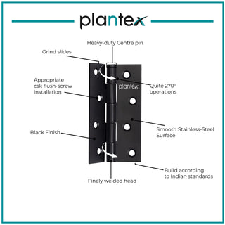 Plantex Door Hinges 4 inch x 14 Gauge/2 mm Thickness Home/Office/Hotel/Door Hinges for Main Door/Kabza for Bedroom/Kitchen/Bathroom/Window/Soft Movement Hinge- Pack of 24 (Black)
