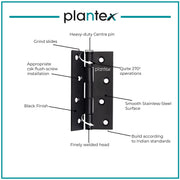 Plantex Door Hinges 4 inch x 14 Gauge/1.8 mm Thickness Home/Office/Hotel/Door Hinges for Main Door/Kabza for Bedroom/Kitchen/Bathroom/Window/Soft Movement Hinge- Pack of 24 (Black)