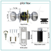 Plantex Bathroom Door Lock - Keyless Cylindrical Lock for Bathroom/Balcony/Tubular Door Knob/Handle (Without Key-Matt)