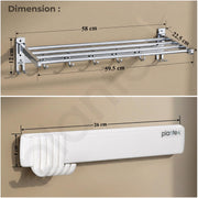 Plantex Folding Towel Rack with Magnetic Hook Rail/Stainless Steel 24 Inch Towel Holder with 5 ABS J-Shape Hooks for Bathroom/Wall Mounted Towel Stand for Clothes – Chrome
