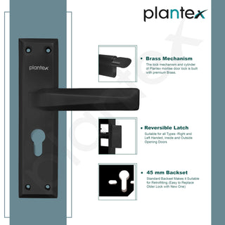 Plantex Heavy-Duty Door Lock Set - Main Door Lock Handle Set/6-Lever Lock Mechanism Mortise Lock with 3 Keys, Brass Lock Body & Cylinder (PTP-08, Black)