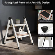 Plantex 2 Step Ladder for Home Use/Wide Anti-Slip Heavy-Duty Step Stool/Lightweight Kitchen Ladder (White)