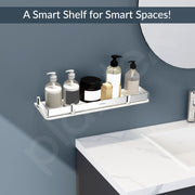 Plantex Wall Shelf for Bathroom Storage/Acrylic Washroom Shelf Organizer with Stainless Steel Railings/Bathroom Accessories (White, 15x6 inches)