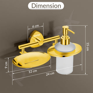 Plantex J4 Stainless Steel Soap Dish with Liquid Dispenser/Soap Stand for Bathroom Wall Mount/Shampoo Dispenser/Bathroom Accessories (PVD Gold Finish) Angel