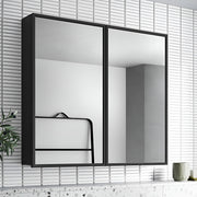 Plantex Bathroom Cabinet with Mirror/Aluminium Framed Double Door Bathroom Storage/Mirror Cabinet for Wall/Bathroom Organiser Cabinet (18x18 Inch, Black)