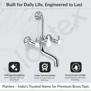 Plantex Brass Wall Mixer for Bathroom with L-Bend Connector for Overhead Shower/Mixer Tap/Wall Mixer for Bathroom 2 in 1 with 7-Year Manufacturer's Warranty-(Ico-918-Mirror-Chrome)