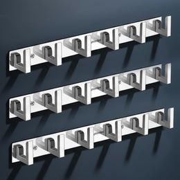 Plantex Cloth Hanger Hook Rail with L-Shape Hooks for Walls of Bathroom/Kitchen - Pack of 3 - (6 Hooks, Chrome)