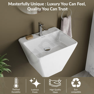 Plantex Ceramic Wash Basin/Half Pedestal Washbasin for Bathroom with 10 Years Glaze Warranty by Plantex/Wall Hung Wash Basin for Office/Hotels (White - 18x 14 x 14 Inch)
