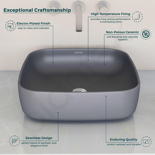Plantex Premium Tabletop Ceramic Square Wash Basin/Countertop Bathroom Sink (Smoke, 16 x 16 x 5 Inch)