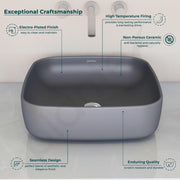 Plantex Premium Tabletop Ceramic Square Wash Basin/Countertop Bathroom Sink (Smoke, 16 x 16 x 5 Inch)