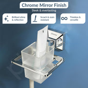 Plantex 304 Grade Stainless Steel Tooth Brush Holder/ABS Tumbler Holder/Tumbler Stand/Bathroom Accessories - Squaro (Chrome)