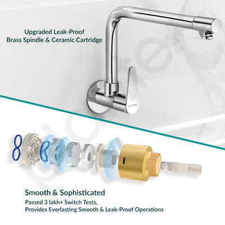 Plantex Pure Brass Sink Tap for Kitchen with Wall Flange & Teflon Tape/Wall Mount Kitchen Sink Faucet (DOL-4301, Chrome)