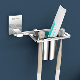 Plantex Tumbler Holder for Bathroom/304 Grade Stainless Steel Toothbrush Holder/Toothpaste/Razor Holder/Bathroom Accessories - Pack of 1 (Senso, Chrome)