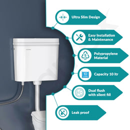 Plantex Flush Tank for Toilet with 10 Ltr Water Capacity/Dual Flushing Cistern for Bathroom/Polypropylene Toilet Flush Tank - Pack of 1 (Classic, White)