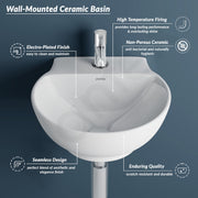Plantex Ceramic Basin with Stainless Steel Pillar Cock/Wall Hung Basin/Deck Mount Tap/Basin for Bathroom - (Rosy - Combo)