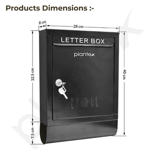 Plantex GI Steel Letter Box for Home Gate with News Paper Holder/Post Box/Suggestion Box for Office Use with Secure Lock and Keys/Complaint Box/Mail Box - (Black) Wall Mount