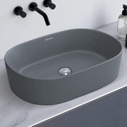 Plantex Ceramic Wash Basin for Bathroom/Oval Table Top Basin/Countertop Vessel Sink for Home/Hotel (22 x 14 x 6 inch - Cloud Grey)