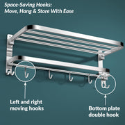 Plantex 304 Grade Stainless Steel Foldable Towel Rack in Bathroom/cloth hanger for bathroom/Towel Rod with Hooks/Bathroom Accessories (18 Inch) Chrome