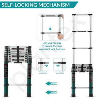 Plantex 3.8m (12.5 ft.) Aluminium Telescopic Ladder/10-Steps Portable Ladder with Removable Hooks/Foldable Multipurpose Collapsible Ladder for Home & Outdoor Use/2 Years of Warranty By Plantex-(Green)