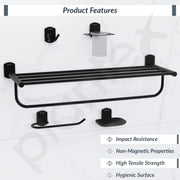 Plantex Parv 304 Grade Stainless Steel Towel Rack for Bathroom/Soap Holder/Napkin Ring/Tumbler Holder/Robe Hook/Bathroom Accessories - 5 Pcs Combo (Black)