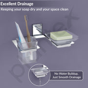 Plantex 304 Grade Stainless Steel Soap Dish/Glass Soap Holder/Tumbler Holder/Toothbrush Holder/Bathroom Accessories (Crystal -Chrome)