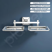 Plantex 304 Grade Stainless Steel Dual Soap Holder for Bathroom/Wall Mounted Soap Holder/Double Soap Dish/Bathroom Accessories - Squaro (Chrome)