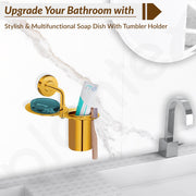 Plantex Daizy Gold Toothbrush/Paste and Tumbler Holder for Bathroom and Wash Basin (304 stainless steel)