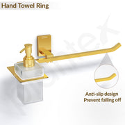 Plantex 304 Grade Stainless Steel Liquid Soap Dispenser with Napkin Ring/Shampoo Dispenser/Towel Ring for Bathroom - Pack of 1 (Crystal, PVD Gold)